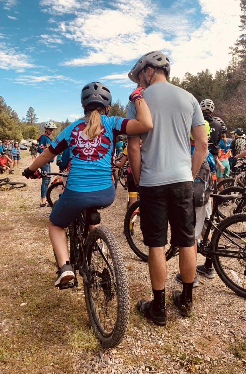 Jane English with dad and Sandia Prep Mountain Bike Team Coach Jay English