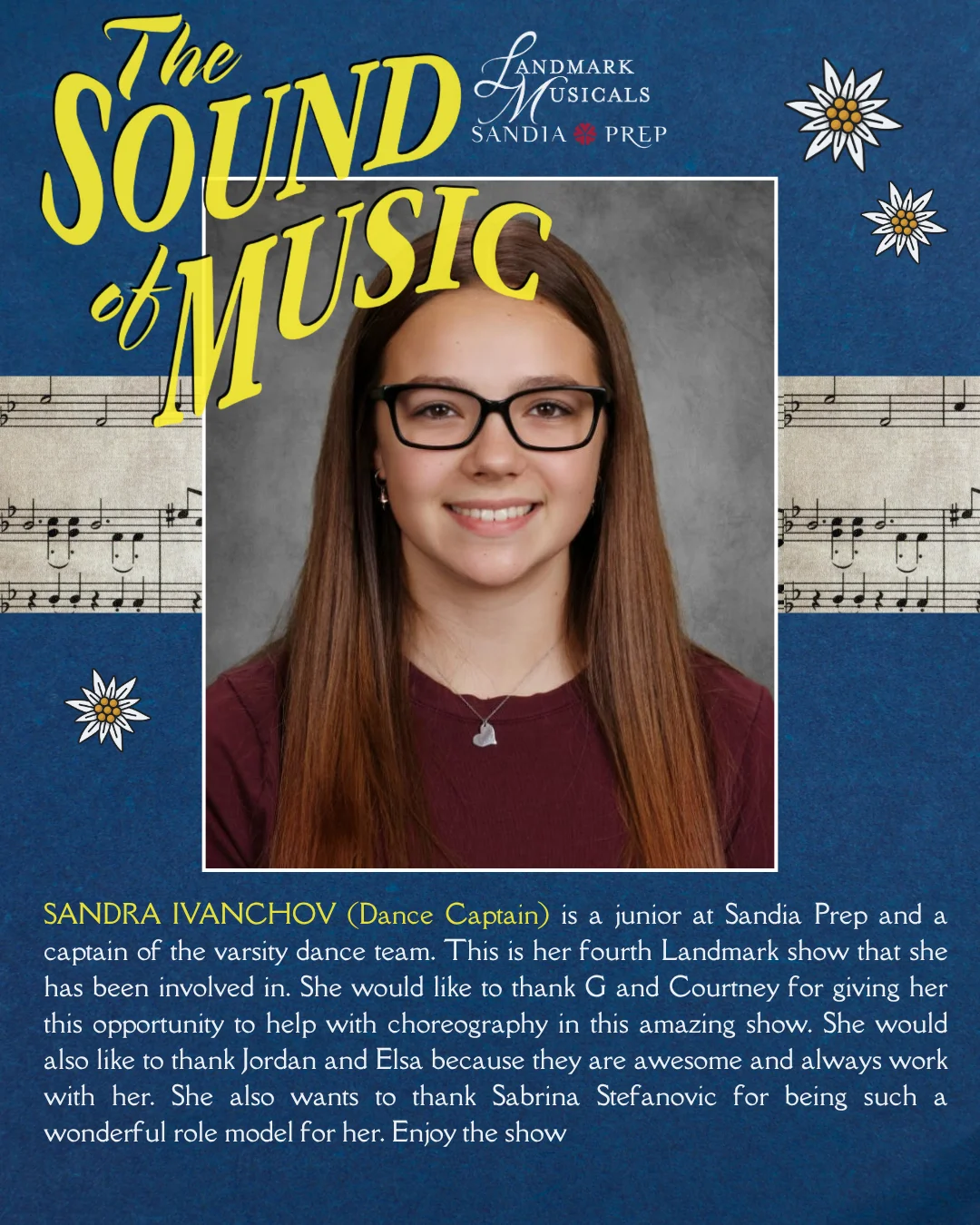 Sandia Prep student Sandra Ivanchov, dance captain