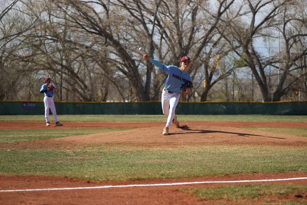 Logan Lemons playing baseball at Sandia Prep