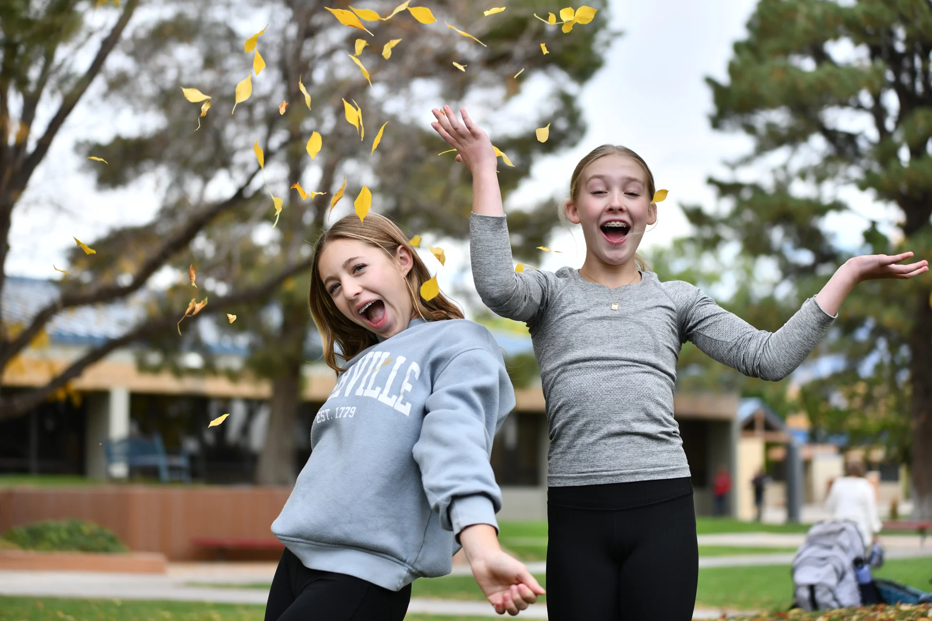 students in leaves